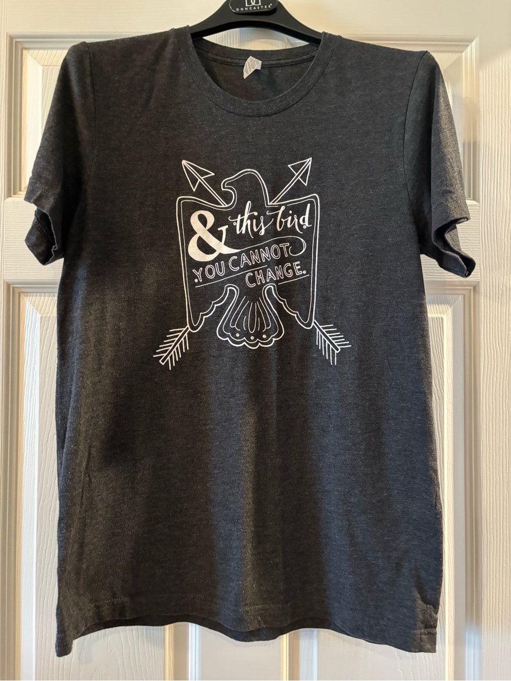 Charcoal Graphic Tee with White Bird Print Size M